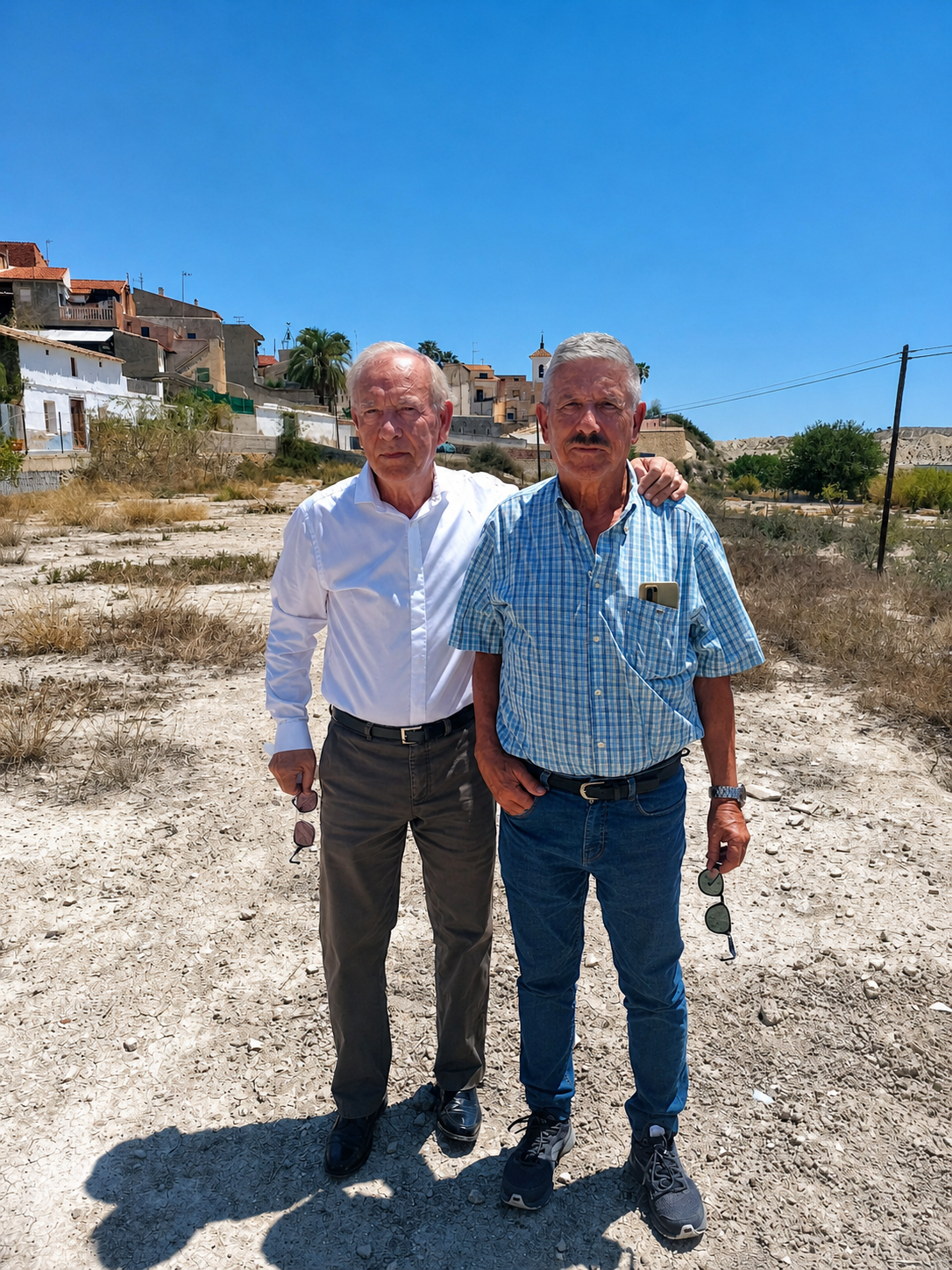 Enrique junto a Jesús García Barquero, donante del terreno, en Campos del Río